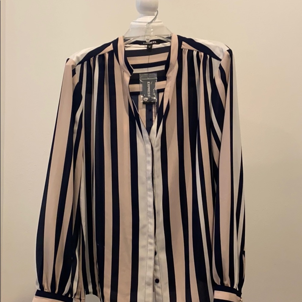 Long sleeve blouse blush and navy - Picture 3 of 4